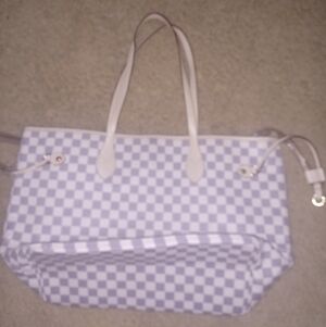 Checkered White and Gray Tote Bag